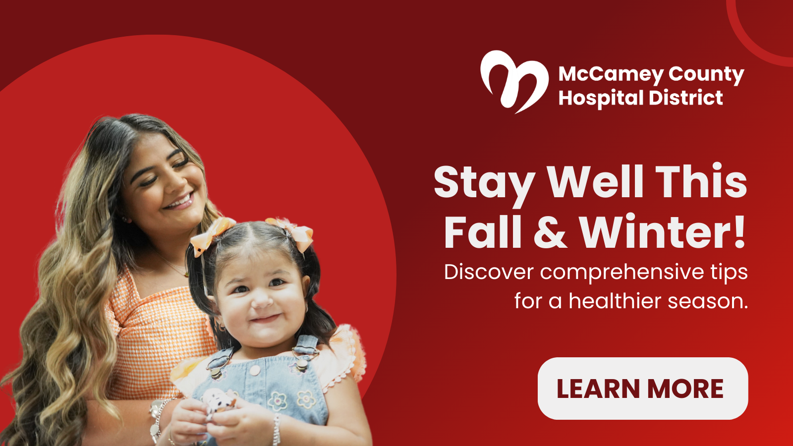 banner image promoting health during the fall and winter featuring a mom and daughter