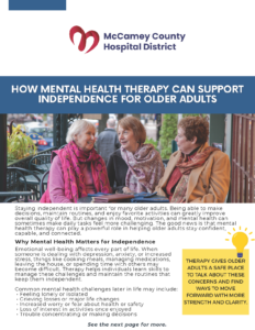 Image of flyer highlighting mental health therapy support for senior adults